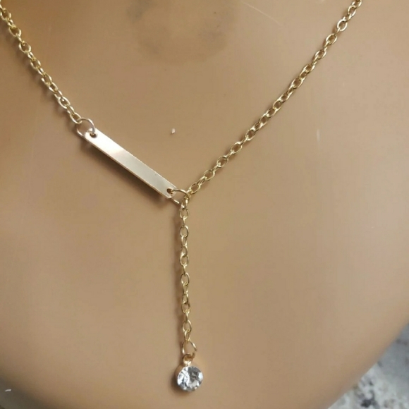 Sexy Lariat Rhinestone Bar Gold Choker Necklace - Picture 7 of 11